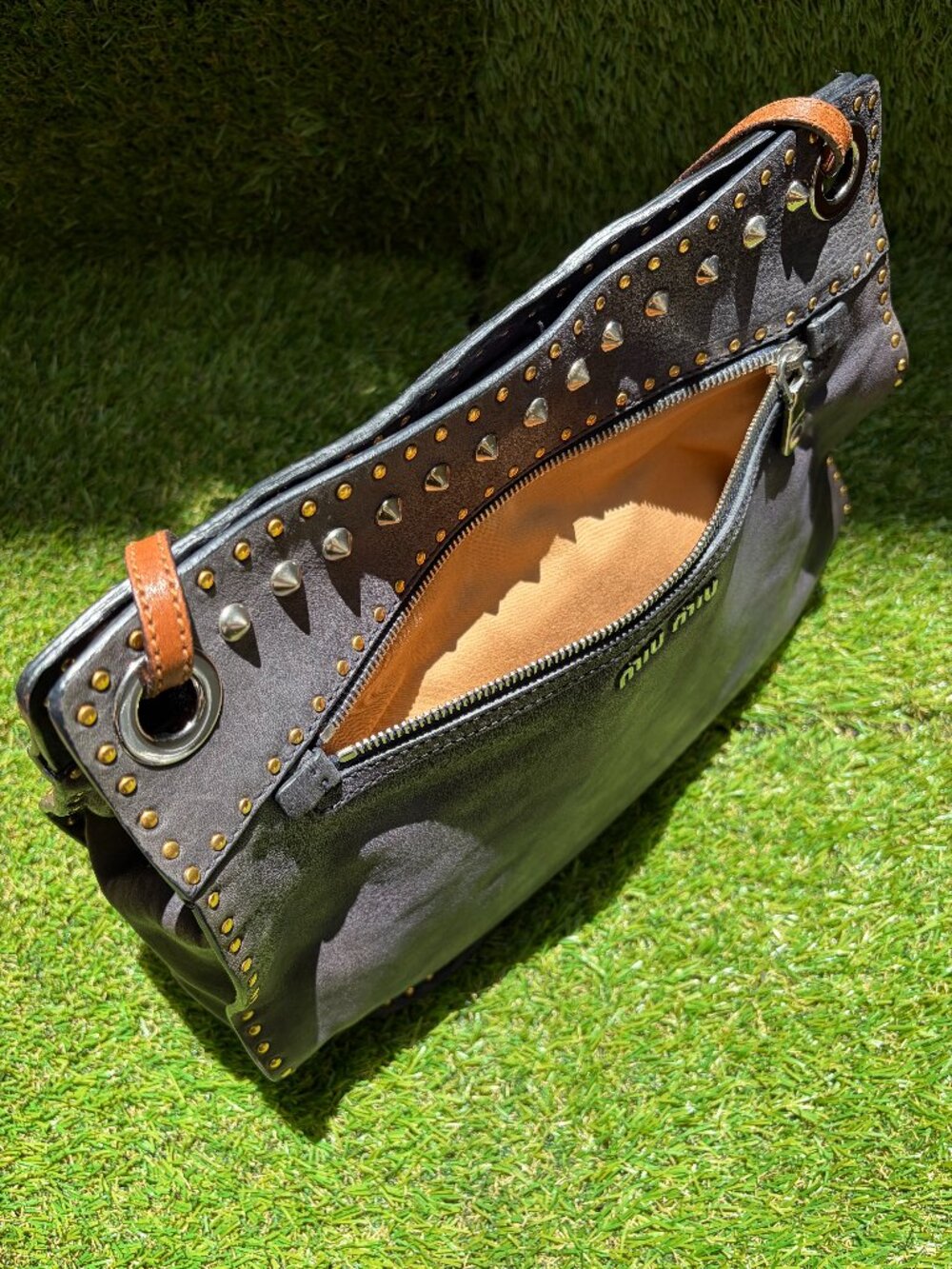 Miu Miu Studded Leather Shoulder Bag - Black - Picture 11 of 14